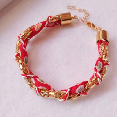 Red Chirimen braided bracelet