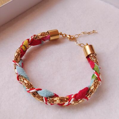 Braided bracelet Chirimen red / blue