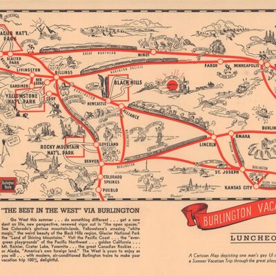 Burlington Route Vacationlands, 1940s - 11x14 inch Archival Print (Unframed)