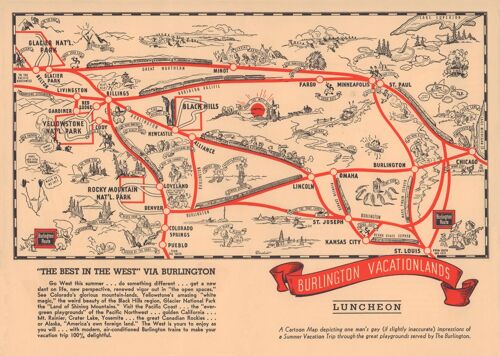 Burlington Route Vacationlands, 1940s - A3+ (329x483mm, 13x19 inch) Archival Print (Unframed)