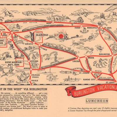 Burlington Route Vacationlands, 1940s - A3+ (329 x 483 mm, 13 x 19 pollici) Stampa d'archivio (senza cornice)