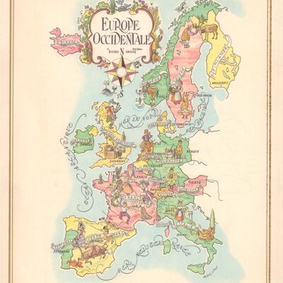 Mapa de Jacques Liozu de la década de 1960 de la Europa occidental Panamericana - Impresión de archivo A2 (420x594 mm) (sin marco)