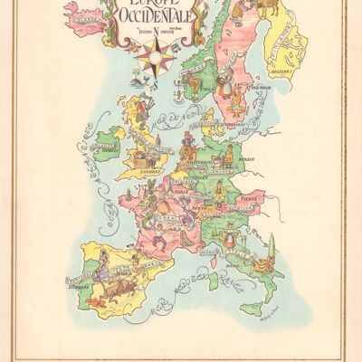 Pan American Europe Occidentale 1960s Jacques Liozu Map - A2 (420x594mm) Archival Print (Unframed)