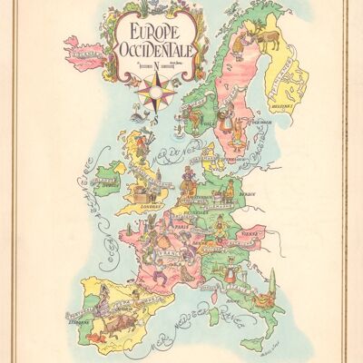 Mappa panamericana dell'Europa occidentale degli anni '60 Jacques Liozu - 50 x 76 cm (20 x 30 pollici) stampa d'archivio (senza cornice)