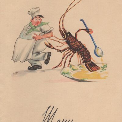 Lobster & Chef, Rouen, Frankreich, 1954 - A4 (210 x 297 mm) Archivdruck (ungerahmt)