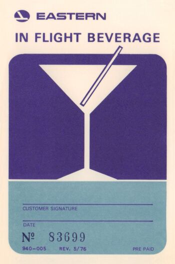 Carte de boisson Eastern Air Lines en vol, 1976 - A3 + (329 x 483 mm, 13 x 19 pouces) impression d'archives (sans cadre)