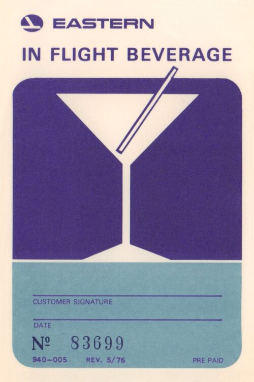 Eastern Air Lines In Flight Beverage Card, 1976 - 50x76cm (20x30 inch) Archival Print (Unframed)