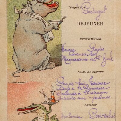 Le Paquebot Portugal 1903 (Hippo) Menu Art by Auguste Vimar - A3+ (329x483mm, 13x19 inch) Archival Print (Unframed)
