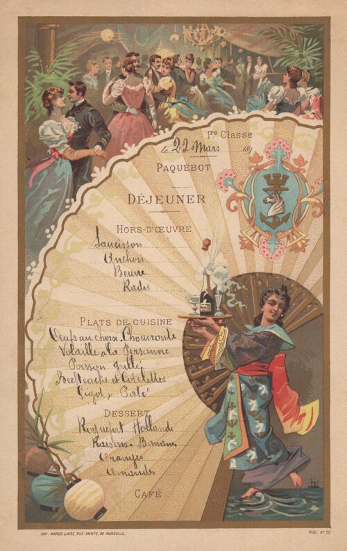 Dejeuner menu, Paquebot Tonkin(?) 1890s - A4 (210x297mm) Archival Print (Unframed)