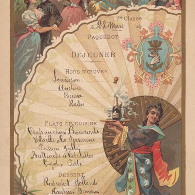 Menu Dejeuner, Paquebot Tonkin(?) 1890 - A4 (210 x 297 mm) Stampa d'archivio (senza cornice)