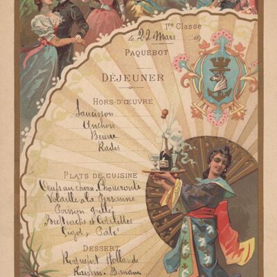 Dejeuner menu, Paquebot Tonkin(?) 1890s - A4 (210x297mm) Archival Print (Unframed)