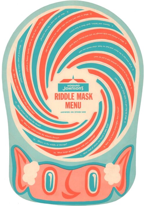 Howard Johnson's Riddle Mask Menu, 1960s - A4 (210x297mm) Archival Print (Unframed)