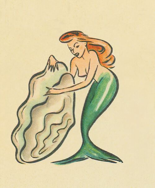 Mermaid and Oyster Shell 1940s detail - A4 (210x297mm) Archival Print (Unframed)