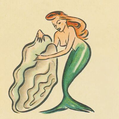 Dettaglio di sirena e conchiglia di ostrica anni '40 - A4 (210 x 297 mm) Stampa d'archivio (senza cornice)