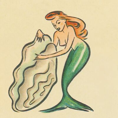 Mermaid and Oyster Shell 1940s detail - A4 (210x297mm) Archival Print (Unframed)
