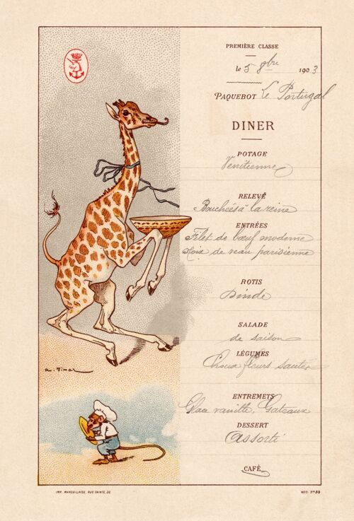 Le Paquebot Portugal 1905 (Giraffe) - A4 (210x297mm) Archival Print (Unframed)