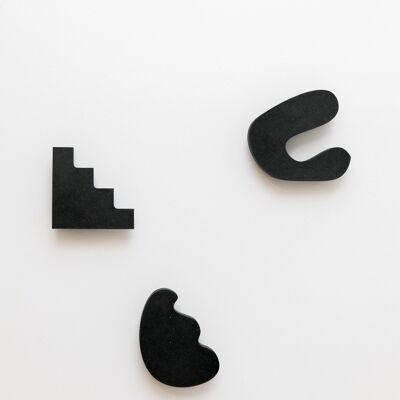 Coat hooks abstract shapes (set of 3) in black valchromat