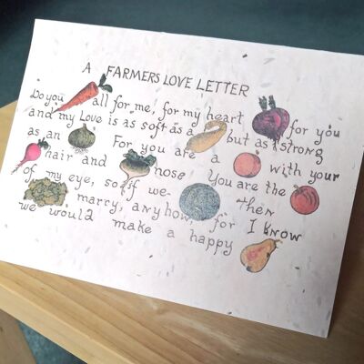Tarjeta de felicitaciones de la carta de amor de un granjero