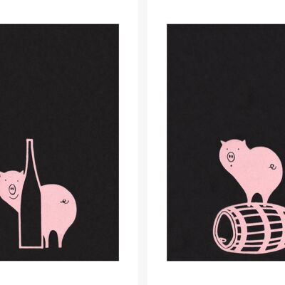 Rosa Schweine, Le Tyre Du Bouchon / La Vieille Porte, Montreal 1970er Jahre - Vorder- und Rückseite - A4 (210 x 297 mm) Archivdruck (ungerahmt)