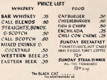 The Black Cat Bar, San Francisco, années 1950 - 50 x 76 cm (20 x 30 pouces) impression d'archives (sans cadre) 2
