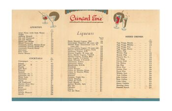 Cunard Line, liste de cocktails Queen Elizabeth 1953 - 21 x 21 cm (environ 8 x 8 pouces) impression d'archives (sans cadre) 2