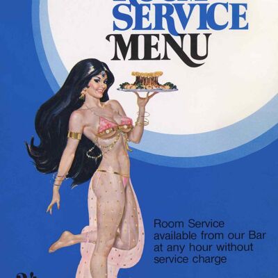 Menu del servizio in camera di Aladdin Hotel and Casino, Las Vegas, anni '60 - A2 (420 x 594 mm) Stampa d'archivio (senza cornice)