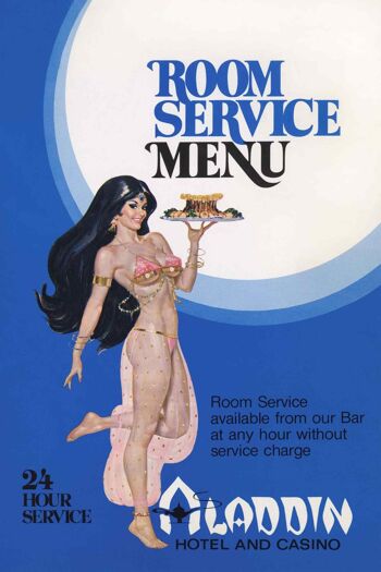 Menu du service de chambre de l'hôtel et du casino Aladdin, Las Vegas, années 1960 - A2 (420 x 594 mm) impression d'archives (sans cadre) 1