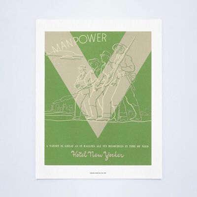 Hotel New Yorker "Manpower", New York, 1942 - 50x76cm (20x30 Zoll) Archivdruck (ungerahmt)
