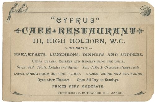 Cyprus Cafe Restaurant, London, 1890 - A3 (297x420mm) Archival Print (Unframed)