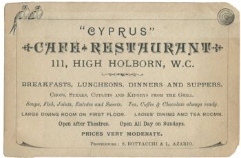 Cyprus Cafe Restaurant, Londres, 1890 - A3 (297x420mm) Impression d'archives (Sans cadre) 1