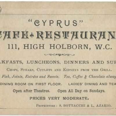 Cyprus Cafe Restaurant, Londra, 1890 - A3+ (329 x 483 mm, 13 x 19 pollici) Stampa d'archivio (senza cornice)