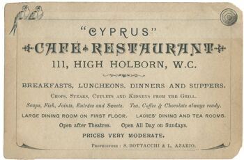 Cyprus Cafe Restaurant, Londres, 1890 - 50x76cm (20x30 pouces) Tirage d'archives (Sans cadre) 1