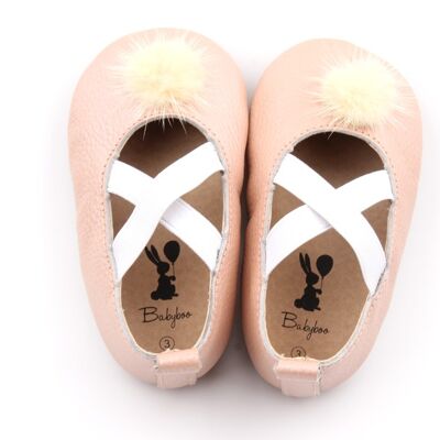 Powder pink leather ballerina shoes