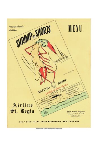 Crevettes en short, restaurant St Regis, Nouvelle-Orléans, années 1950 - impression d'archives A4 (210 x 297 mm) (sans cadre) 1