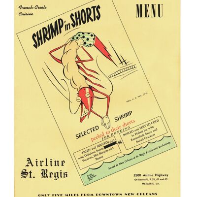Camarones en pantalones cortos, restaurante St Regis, Nueva Orleans, década de 1950 - Impresión de archivo A2 (420x594 mm) (sin marco)