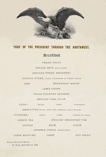 Tour du président Theodore Roosevelt à travers le nord-ouest 1902 - Menu du petit déjeuner - A4 (210x297mm) impression d'archives (sans cadre) 2