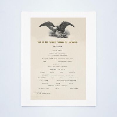 Tour Of President Theodore Roosevelt Through The Northwest 1902 - Breakfast Menu - A3 (297x420mm) Archival Print (Unframed)