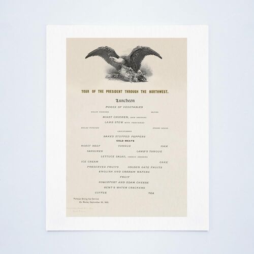 Tour Of President Theodore Roosevelt Through The Northwest 1902 - Luncheon Menu - A4 (210x297mm) Archival Print (Unframed)