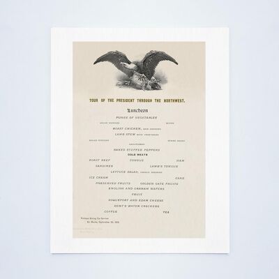 Tour Of President Theodore Roosevelt Through The Northwest 1902 - Luncheon Menu - A4 (210x297mm) Archival Print (Unframed)