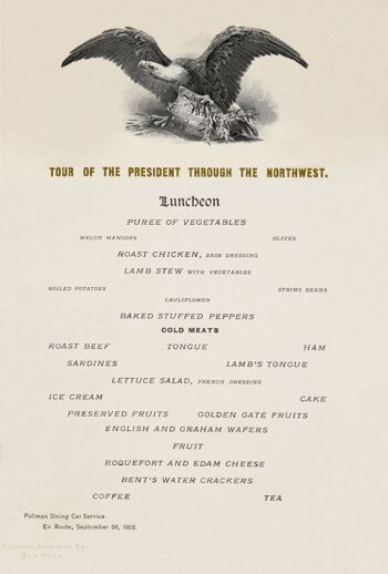 Tour du président Theodore Roosevelt à travers le nord-ouest 1902 - Menu du déjeuner - A3 (297x420mm) impression d'archives (sans cadre) 2