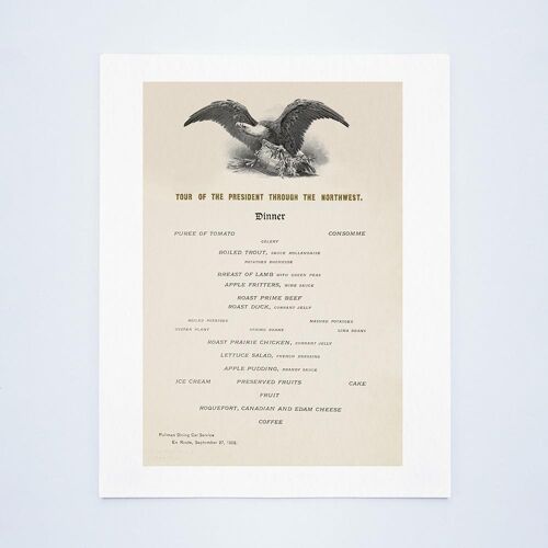 Tour Of President Theodore Roosevelt Through The Northwest 1902 - Dinner Menu - A3+ (329x483mm, 13x19 inch) Archival Print (Unframed)