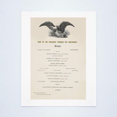 Tour Of President Theodore Roosevelt Through The Northwest 1902 - Dinner Menu - A1 (594x840mm) Archival Print (Unframed)