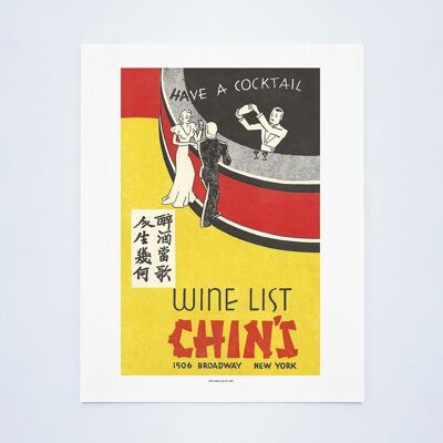 Chin's Wine List, New York, 1937 - A4 (210x297mm) Archival Print (Unframed)