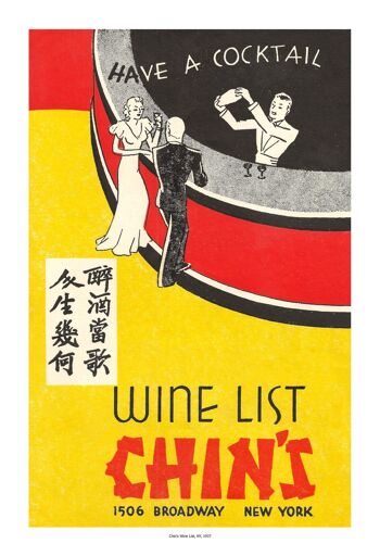 Chin's Wine List, New York, 1937 - A1 (594x840mm) Tirage d'archives (Sans cadre) 2