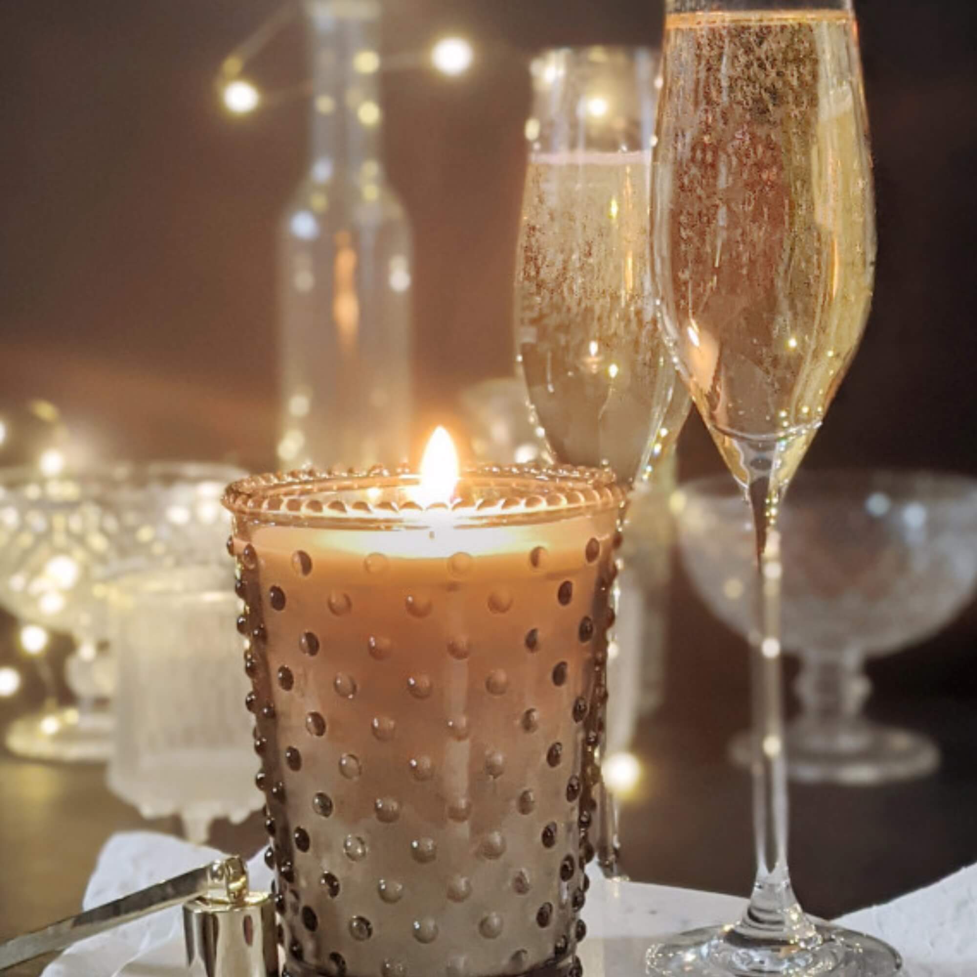 Simpatico Hobnail Glass Candle #55 Champagne