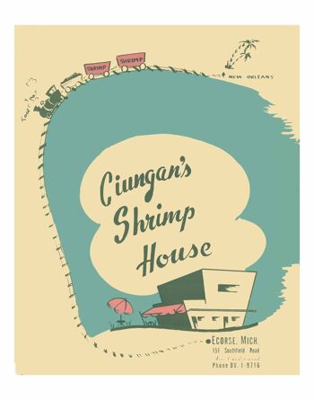 Ciungan's Shrimp House, Ecorse, Michigan 1954 - A4 (210x297mm) impression d'archives (sans cadre) 1