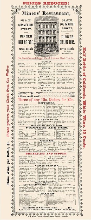 Miner's Restaurant, San Francisco 1875 - 50x76cm (20x30 pouces) impression d'archives (sans cadre) 2