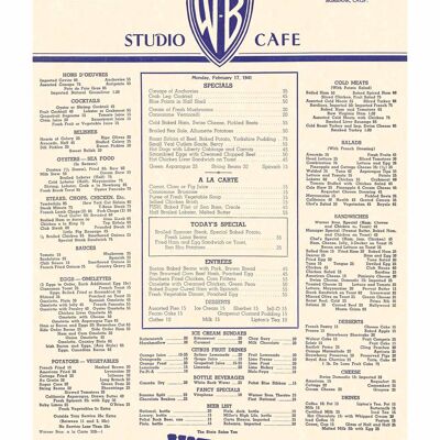 Warner Bros. Studio Mensa, Hollywood 1941 - A3 (297 x 420 mm) Stampa d'archivio (senza cornice)