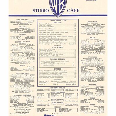 Warner Bros. Studio Canteen, Hollywood 1941 - A1 (594 x 840 mm) Archivdruck (ungerahmt)