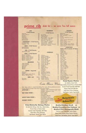 Prime Rib d'Al Reiner, Philadelphie des années 1960 Menu Art - A3 (297x420mm) impression d'archives (sans cadre) 2
